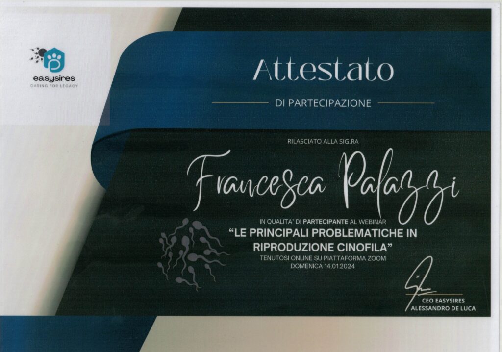 Attestato di partecipazione: Le principali problematiche in riproduzione cinofila
